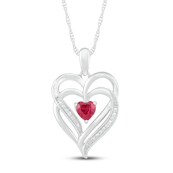 Lab-Created Ruby & Diamond Heart Necklace Sterling Silver 18"