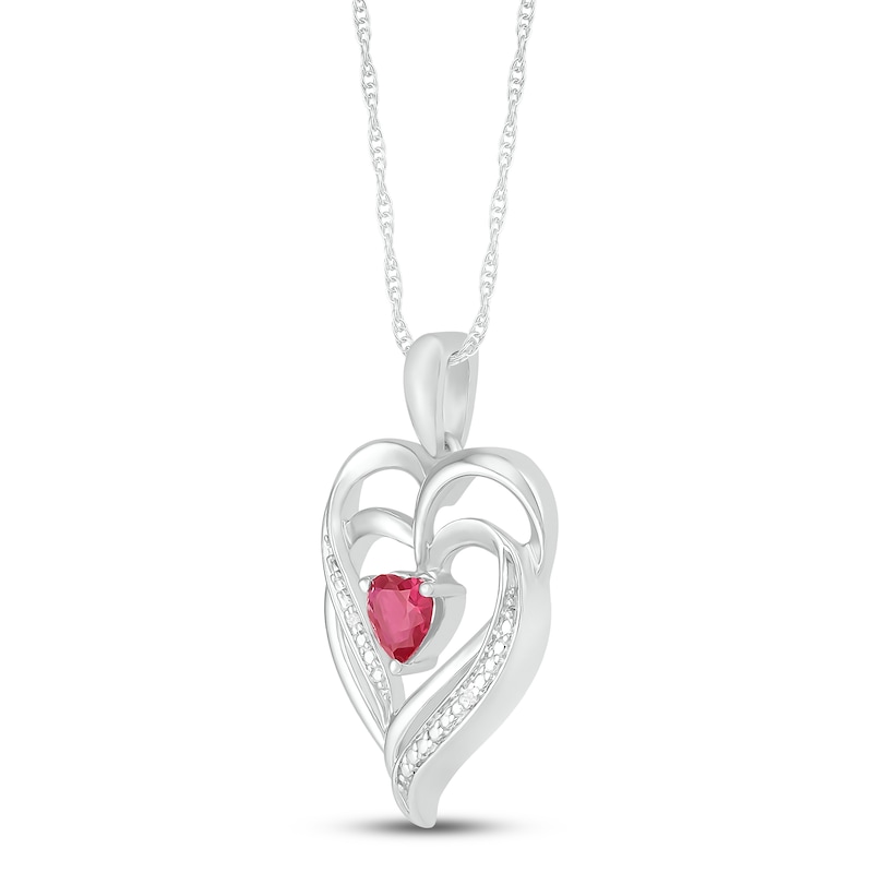 Main Image 2 of Lab-Created Ruby & Diamond Heart Necklace Sterling Silver 18&quot;