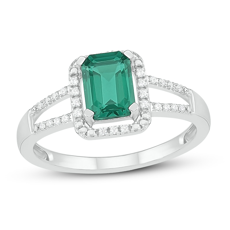 Main Image 1 of Lab-Created Emerald & Diamond Ring 1/15 ct tw 10K White Gold
