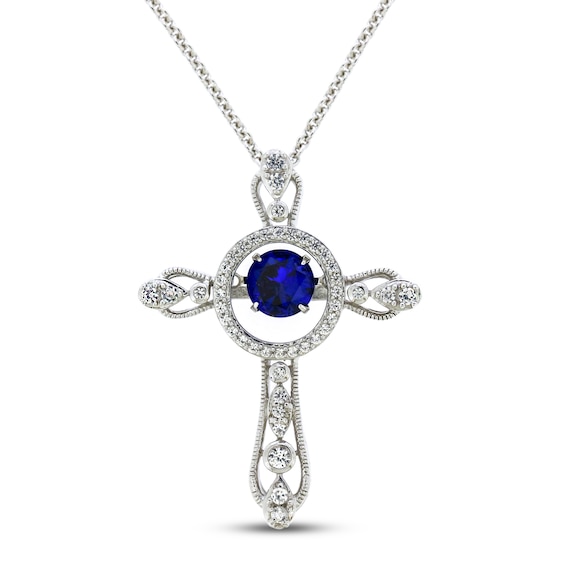 Unstoppable Love Blue & White Lab-Created Sapphire Cross Necklace Sterling Silver 18"