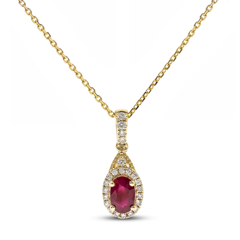 Ruby Necklace 1/8 ct tw Diamonds 10K Yellow Gold 18" with 360
