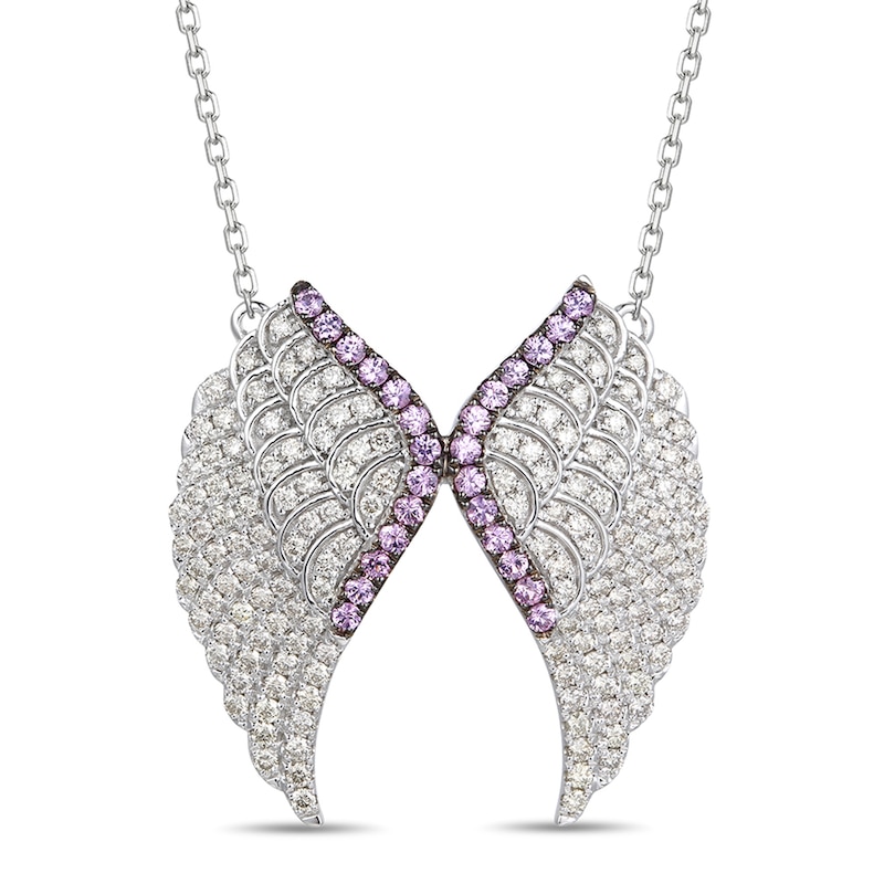Main Image 1 of Le Vian Pink Sapphire & Diamond Angel Wings Necklace 1 ct tw 14K Vanilla Gold 18&quot;