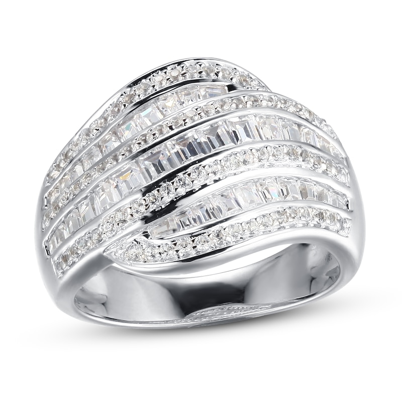 Main Image 1 of White Lab-Created Sapphire Ring Baguette/Round Sterling Silver