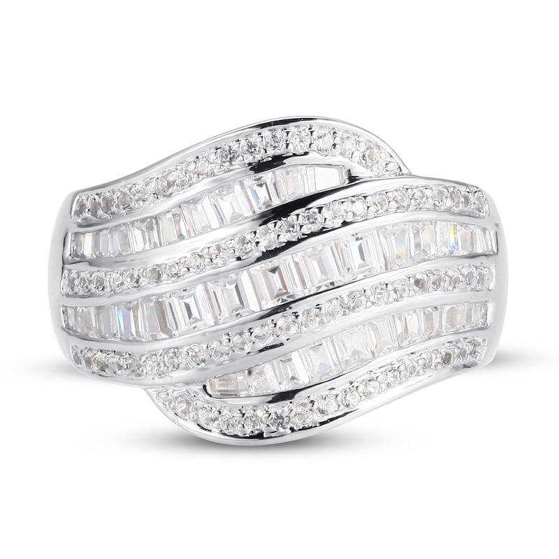 Main Image 2 of White Lab-Created Sapphire Ring Baguette/Round Sterling Silver