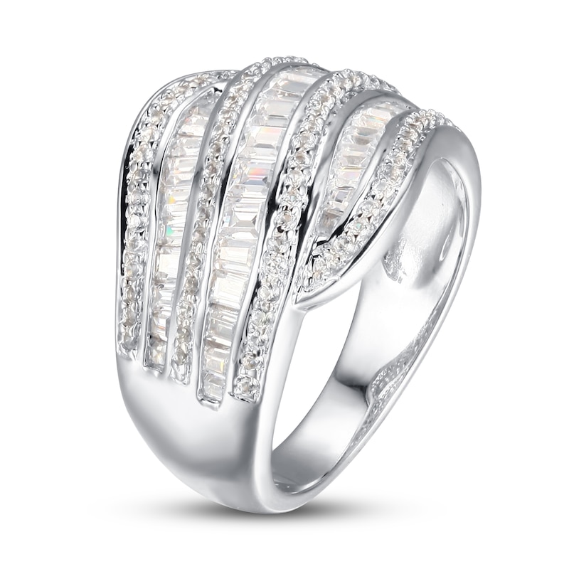 Main Image 3 of White Lab-Created Sapphire Ring Baguette/Round Sterling Silver