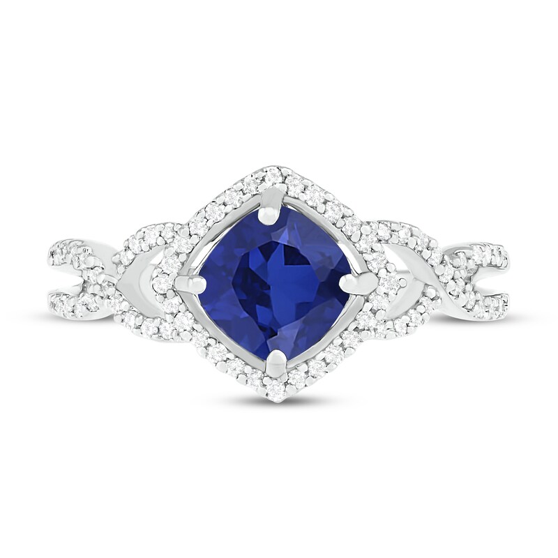 Blue Lab-Created Sapphire & Diamond Ring 1/5 ct tw Sterling Silver