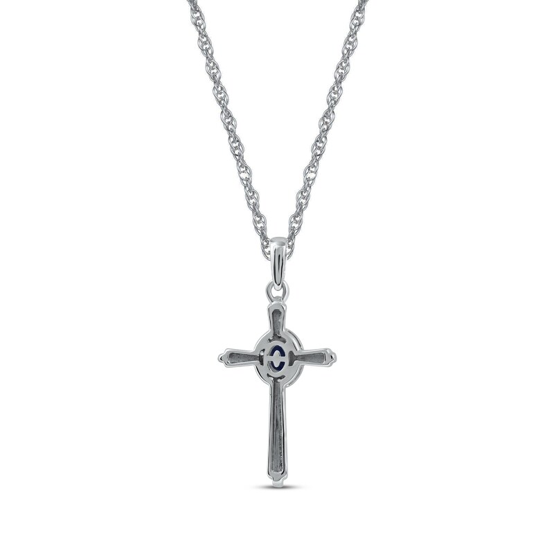 Blue Sapphire & Diamond Cross Necklace 1/20 ct tw 10K White Gold 18"