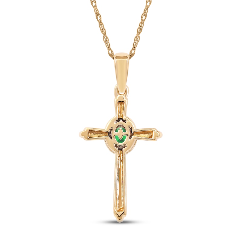 Emerald & Diamond Cross Necklace 1/20 ct tw 10K Yellow Gold 18"