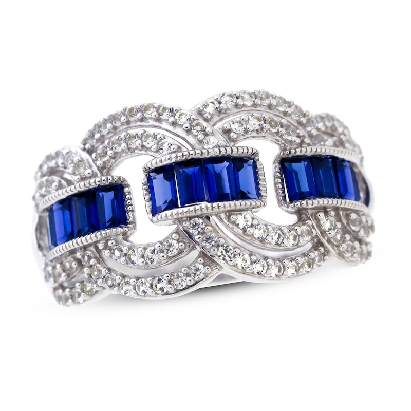 Main Image 1 of Blue & White Lab-Created Sapphire Ring Sterling Silver