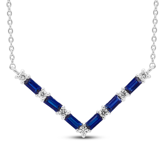 Blue/White Lab-Created Sapphire Necklace Sterling Silver 18"