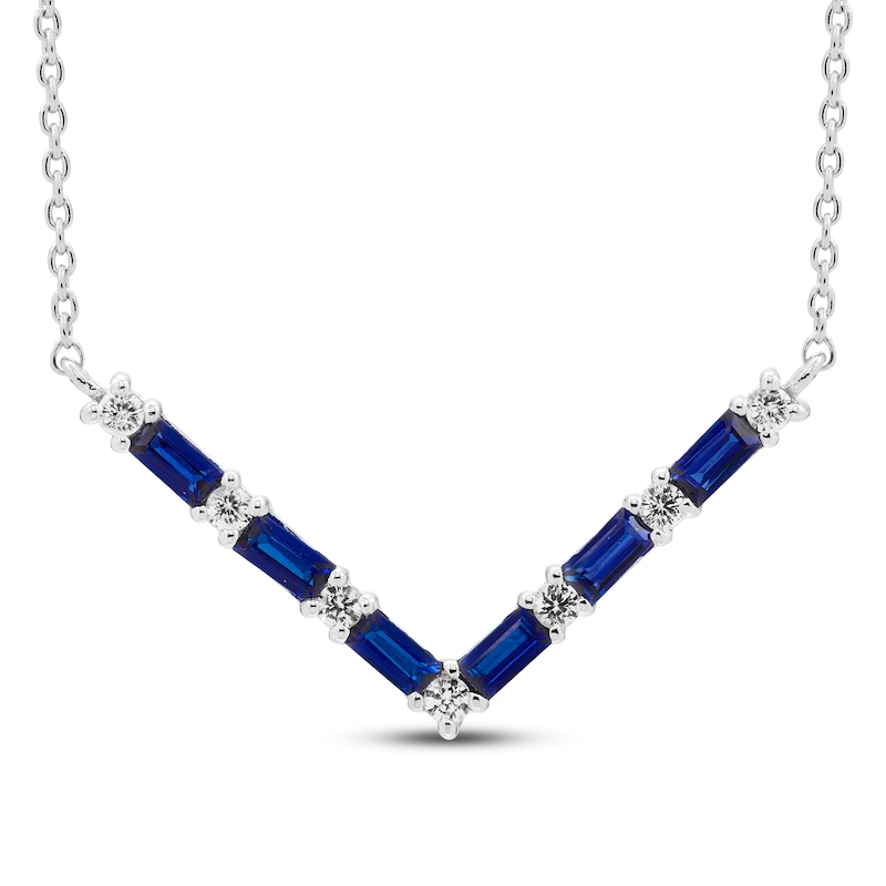 Main Image 1 of Blue/White Lab-Created Sapphire Necklace Sterling Silver 18&quot;