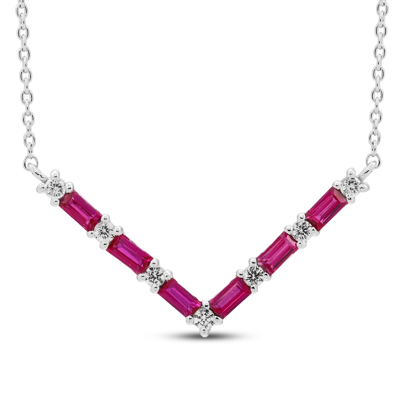 Main Image 1 of Lab-Created Ruby & White Lab-Created Sapphire Necklace Sterling Silver 18&quot;