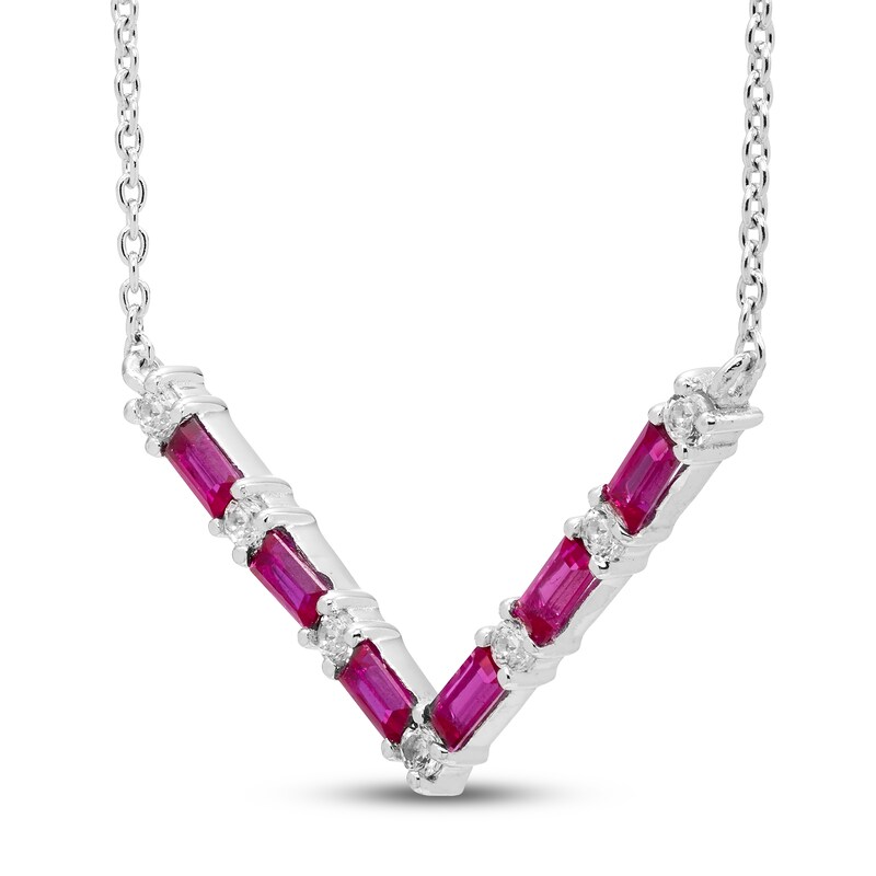 Main Image 2 of Lab-Created Ruby & White Lab-Created Sapphire Necklace Sterling Silver 18&quot;