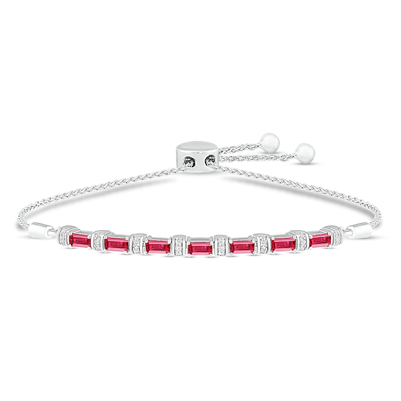 Main Image 1 of Lab-Created Ruby & White Lab-Created Sapphire Bolo Bracelet Sterling Silver