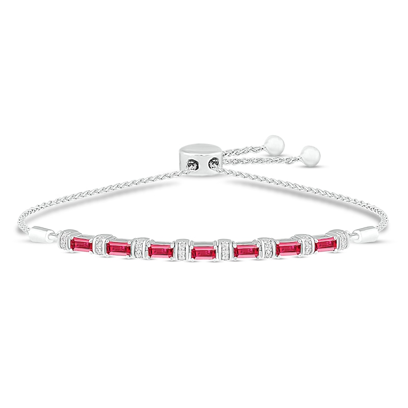 Lab-Created Ruby & White Lab-Created Sapphire Bolo Bracelet Sterling Silver