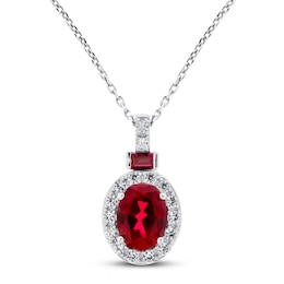 Lab-Created Ruby & White Lab-Created Sapphire Necklace Sterling Silver 18"