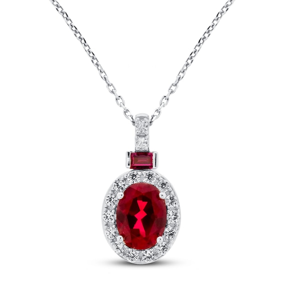 Lab-Created Ruby & White Lab-Created Sapphire Necklace Sterling Silver 18"