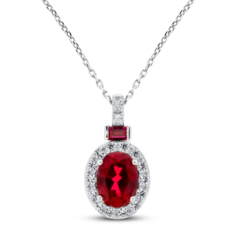 Main Image 1 of Lab-Created Ruby & White Lab-Created Sapphire Necklace Sterling Silver 18&quot;