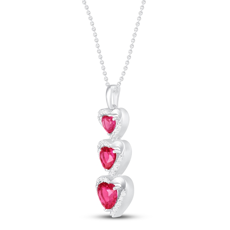 Main Image 2 of Lab-Created Ruby & White Lab-Created Sapphire Heart Necklace Sterling Silver 18"