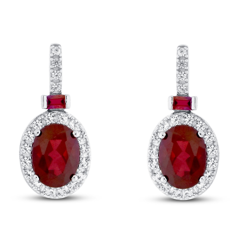 Main Image 1 of Lab-Created Ruby & White Lab-Created Sapphire Earrings Sterling Silver
