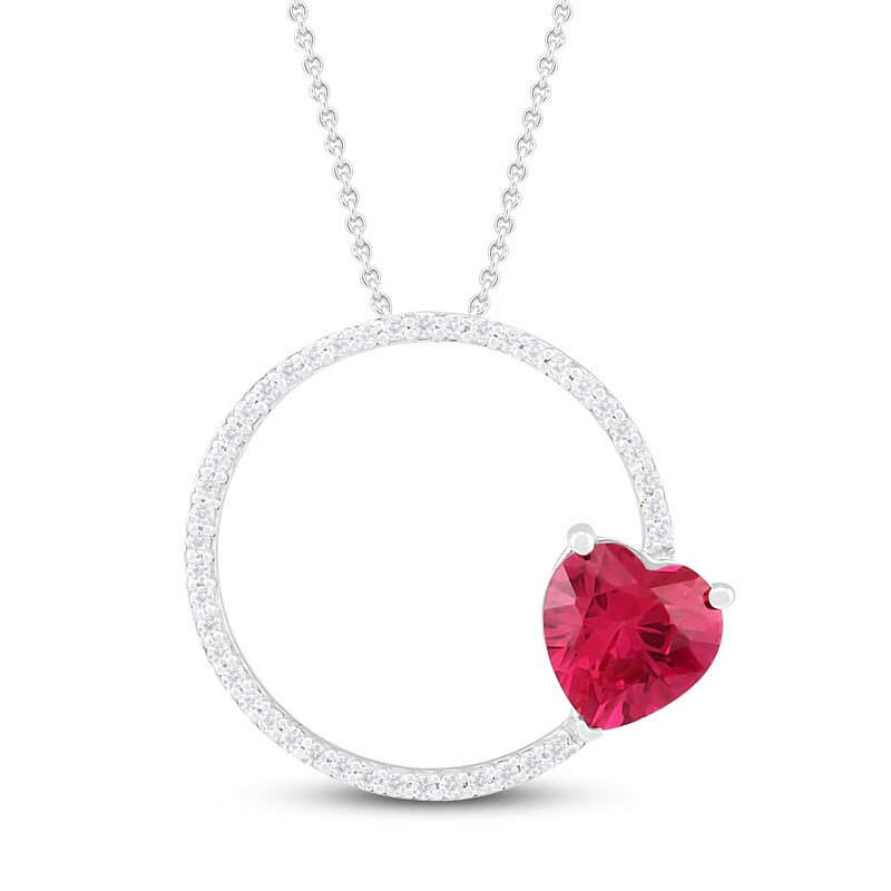 Main Image 1 of Lab-Created Ruby & Diamond Necklace 1/10 ct tw Sterling Silver 18"