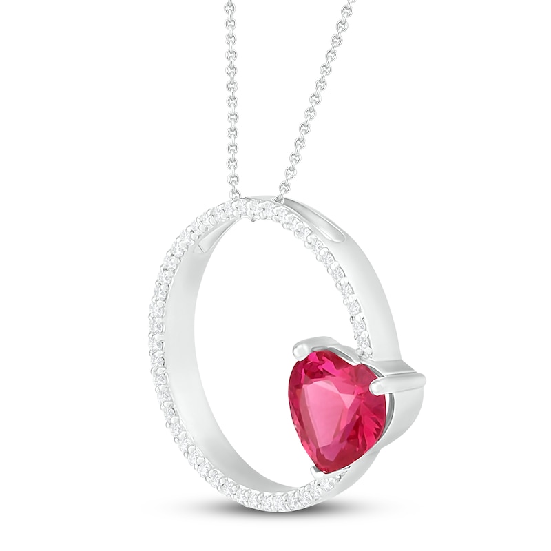 Main Image 2 of Lab-Created Ruby & Diamond Necklace 1/10 ct tw Sterling Silver 18"