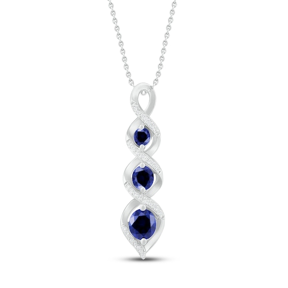 Blue Lab-Created Sapphire & Diamond Necklace 1/15 ct tw Sterling Silver 18"