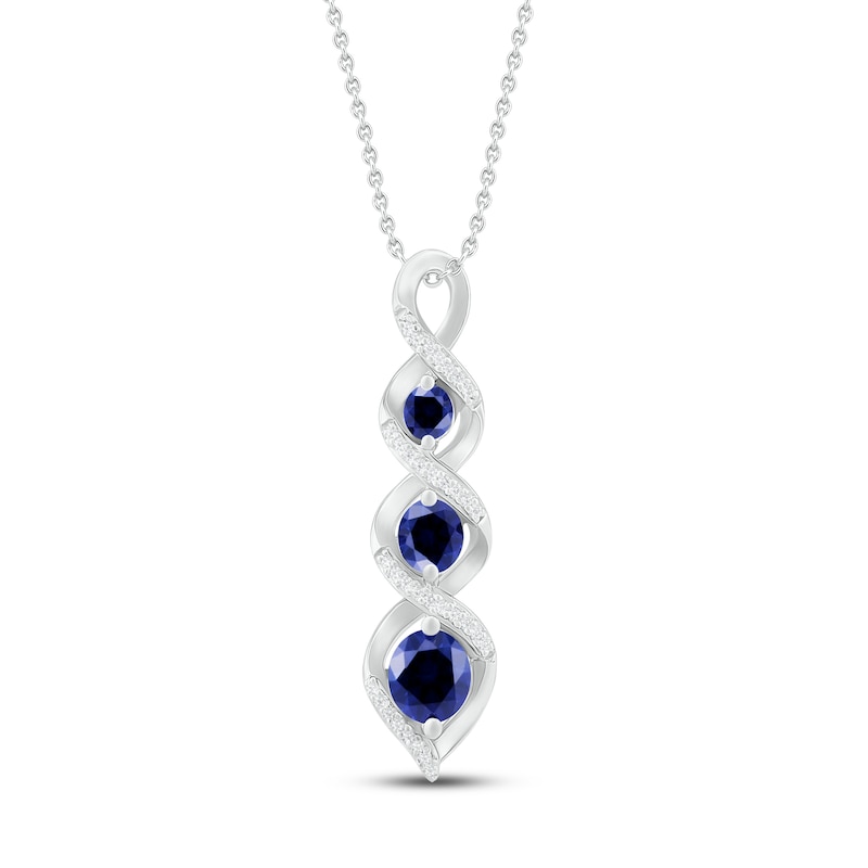 Main Image 1 of Blue Lab-Created Sapphire & Diamond Necklace 1/15 ct tw Sterling Silver 18"