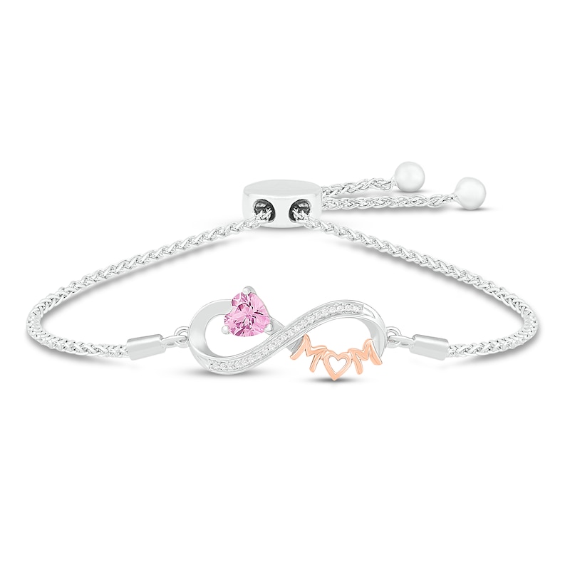Main Image 1 of Pink Lab-Created Sapphire & Diamond 'Mom' Bolo Bracelet 1/20 ct tw Sterling Silver/10K Rose Gold