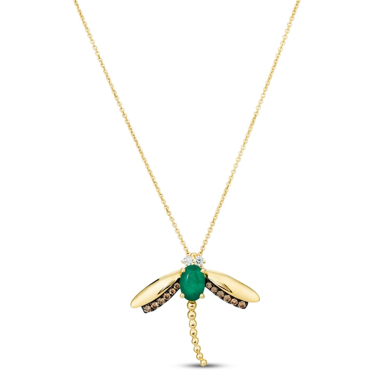 Main Image 1 of Le Vian Emerald Dragonfly Necklace 1/5 ct tw Diamonds 14K Honey Gold 18&quot;