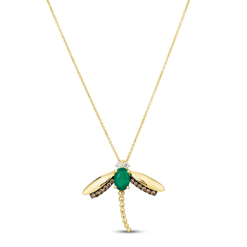 Le Vian Emerald Dragonfly Necklace 1/5 ct tw Diamonds 14K Honey Gold 18"