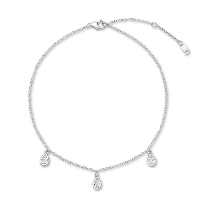 White Lab-Created Sapphire Dangle Anklet Sterling Silver 11