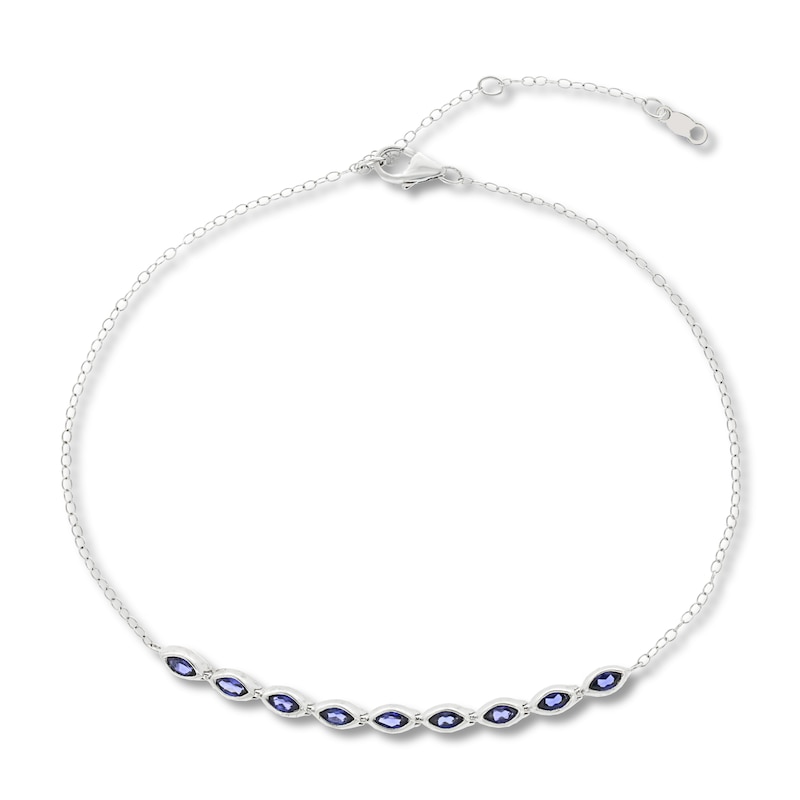 Main Image 1 of Blue Lab-Created Sapphire Anklet Sterling Silver 11&quot; Adjustable