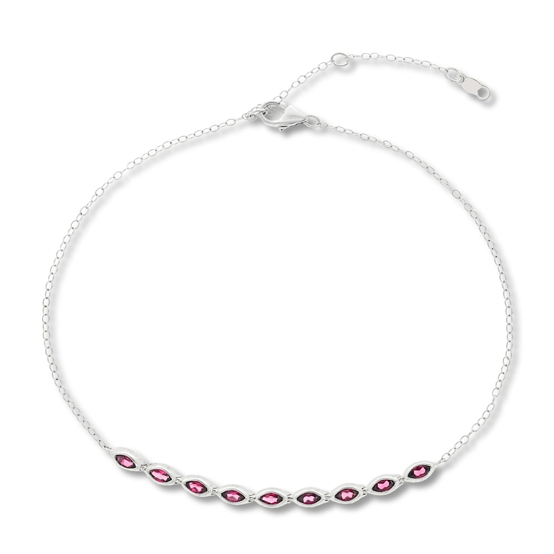 Main Image 1 of Lab-Created Ruby Anklet Sterling Silver 11&quot; Adjustable
