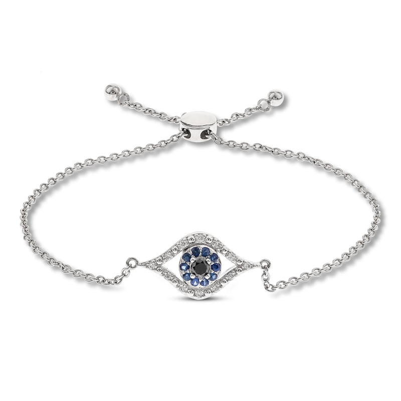 Main Image 1 of Blue Sapphire Evil Eye Bolo Bracelet 1/5 ct tw Diamonds Sterling Silver