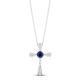 Hallmark Diamonds Blue Lab-Created Sapphire Cross Necklace 1/10 ct tw Sterling Silver 18&quot;