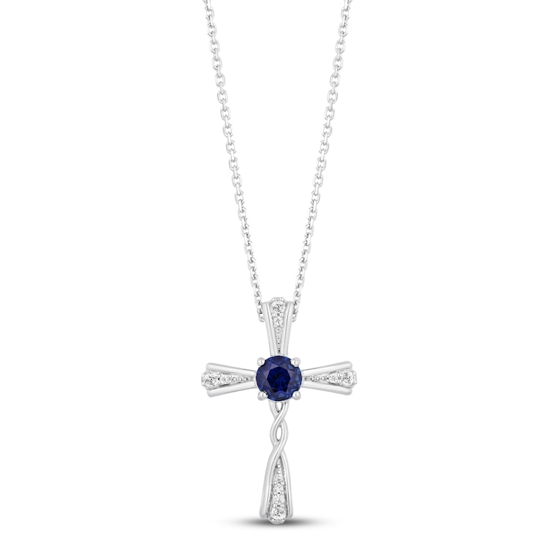 Hallmark Diamonds Blue Lab-Created Sapphire Cross Necklace 1/10 ct tw Sterling Silver 18"