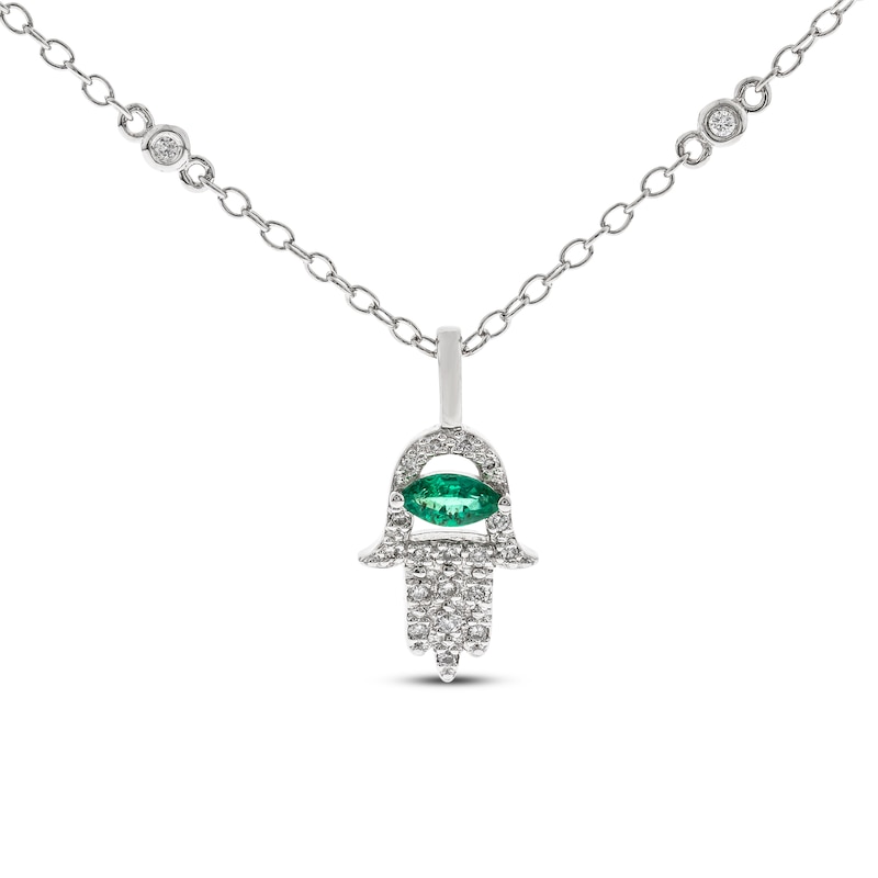Main Image 1 of Emerald Hamsa Necklace 1/10 ct tw Diamonds Sterling Silver 18&quot;