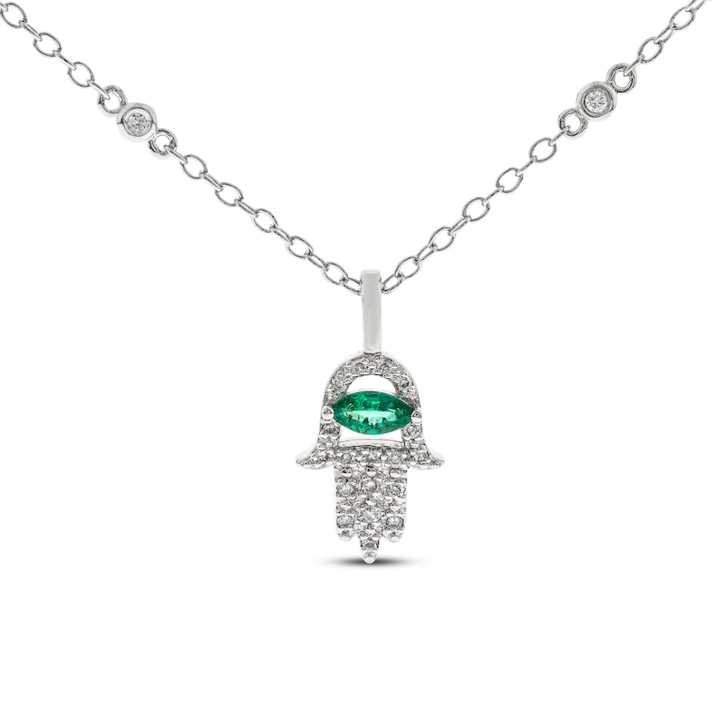 Emerald Hamsa Necklace 1/10 ct tw Diamonds Sterling Silver 18"