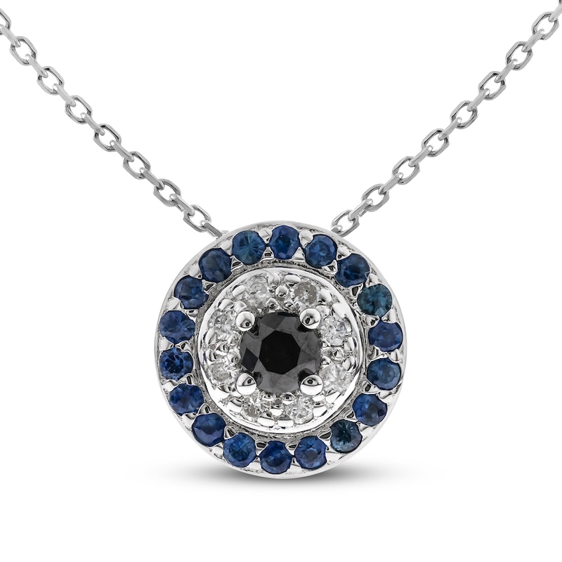 Blue Sapphire Evil Eye Necklace 1/6 ct tw Diamonds Sterling Silver 18"