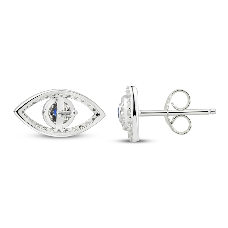 Blue & White Lab-Created Sapphire Evil Eye Earrings Sterling Silver