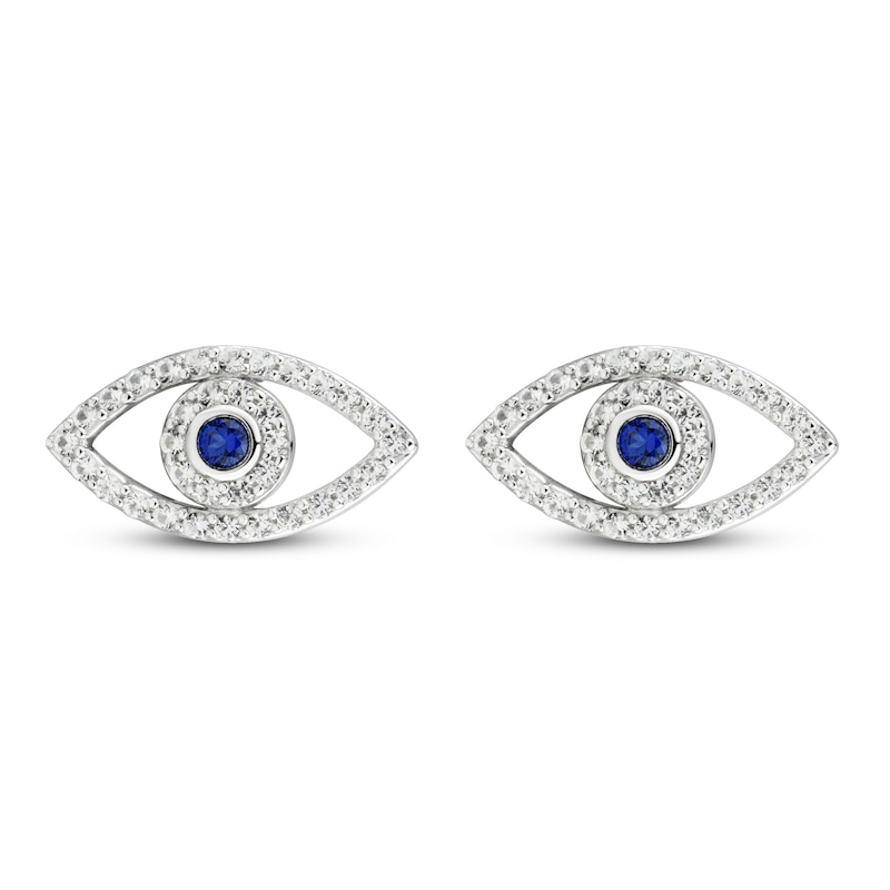 Blue & White Lab-Created Sapphire Evil Eye Earrings Sterling Silver