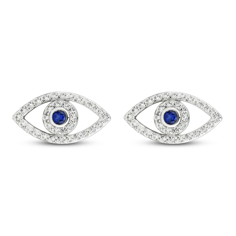 Main Image 3 of Blue & White Lab-Created Sapphire Evil Eye Earrings Sterling Silver