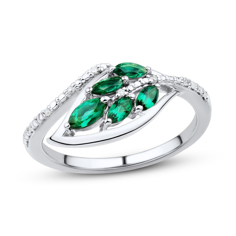 Lab-Created Emerald & Diamond Ring Sterling Silver