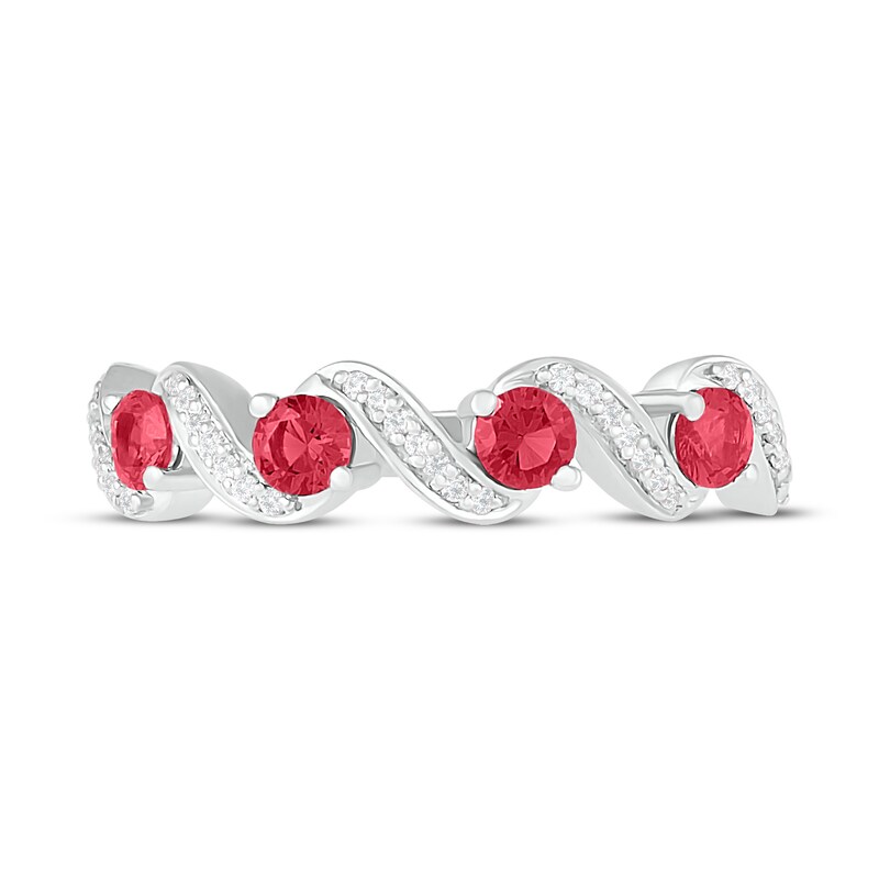 Lab-Created Ruby & Diamond Stacking Ring 1/10 ct tw Sterling Silver