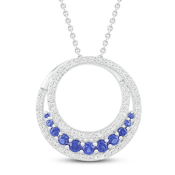 Blue & White Lab-Created Sapphire Circle Necklace Sterling Silver 18"