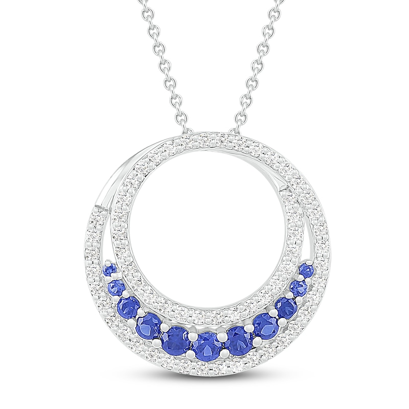Blue & White Lab-Created Sapphire Circle Necklace Sterling Silver 18" with 360