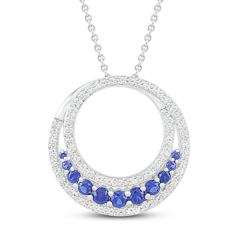 Main Image 1 of Blue & White Lab-Created Sapphire Circle Necklace Sterling Silver 18&quot;