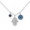 Blue Sapphire & Blue Chalcedony Hamsa Necklace 1/10 ct tw Diamonds Sterling Silver 18"