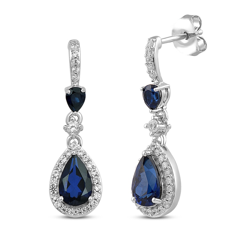 Main Image 1 of Blue & White Lab-Created Sapphire Drop Earrings Sterling Silver